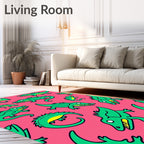 Green Alligator Whimsical Pink Background Rug