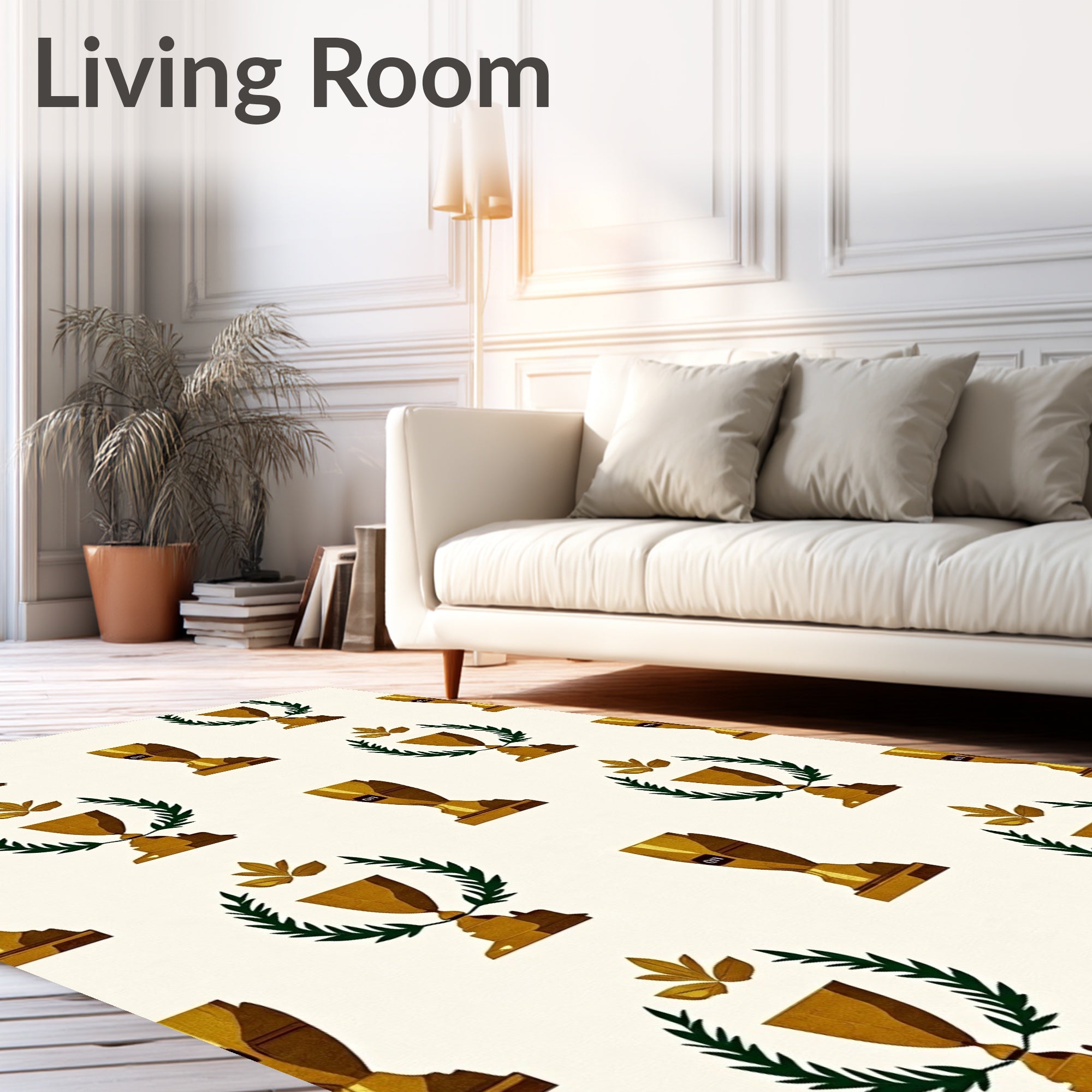 Golden Trophy Laurel Wreath Pattern Rug