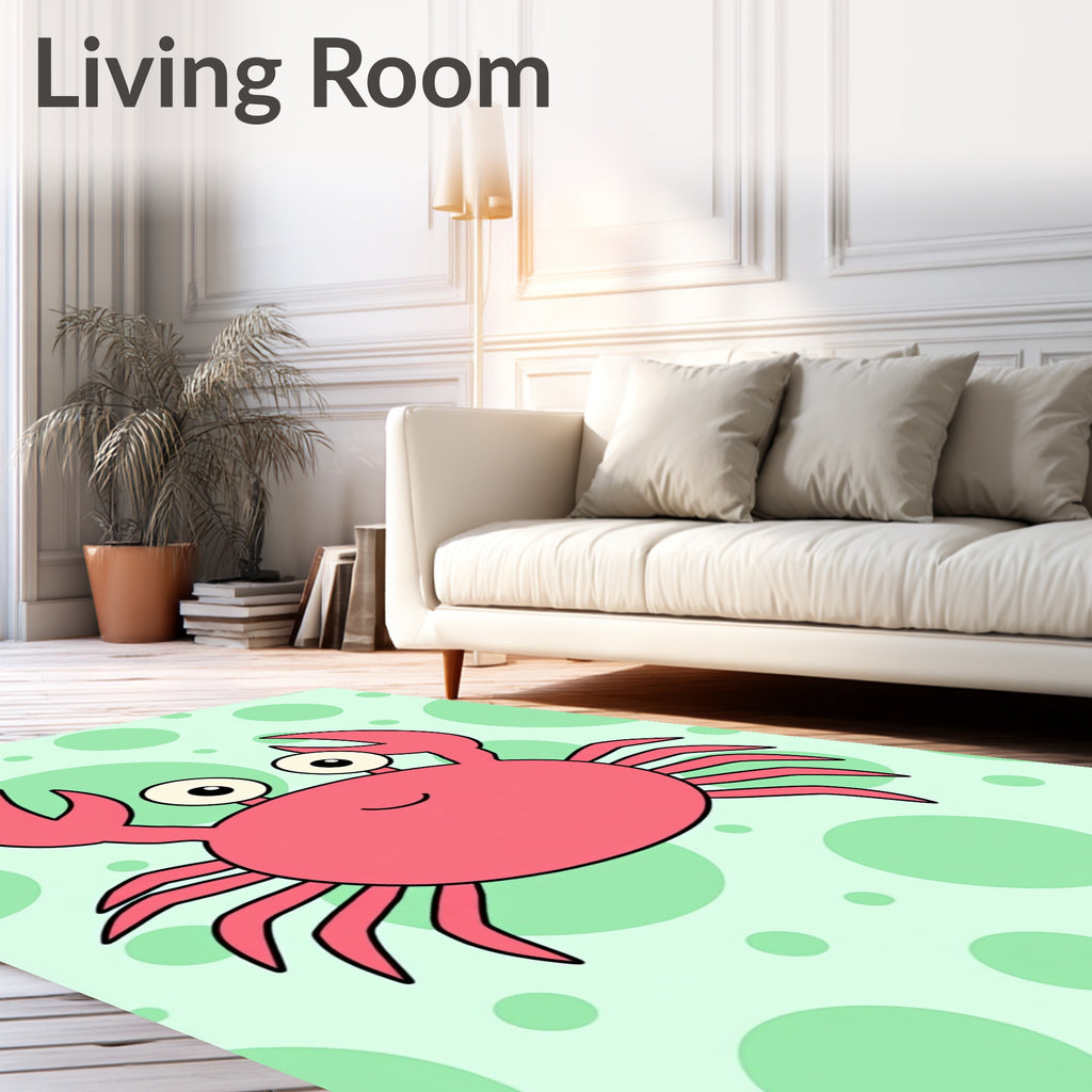 Whimsical Coral Crab Bubble Background Rug