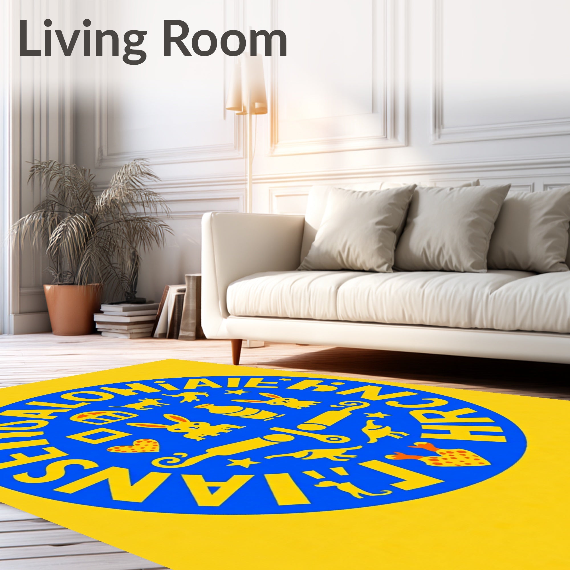 Yellow Blue Whimsical Animal Circle Art Rug