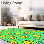 Happy Yellow Cats And Fish Rug