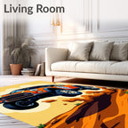 Orange Rally Car Mid-Air Jump Rug