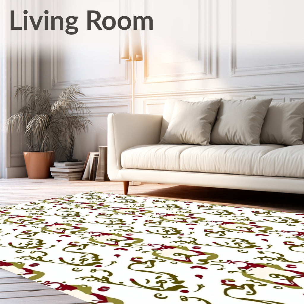 Warm Red Olive Organic Swirl Rug