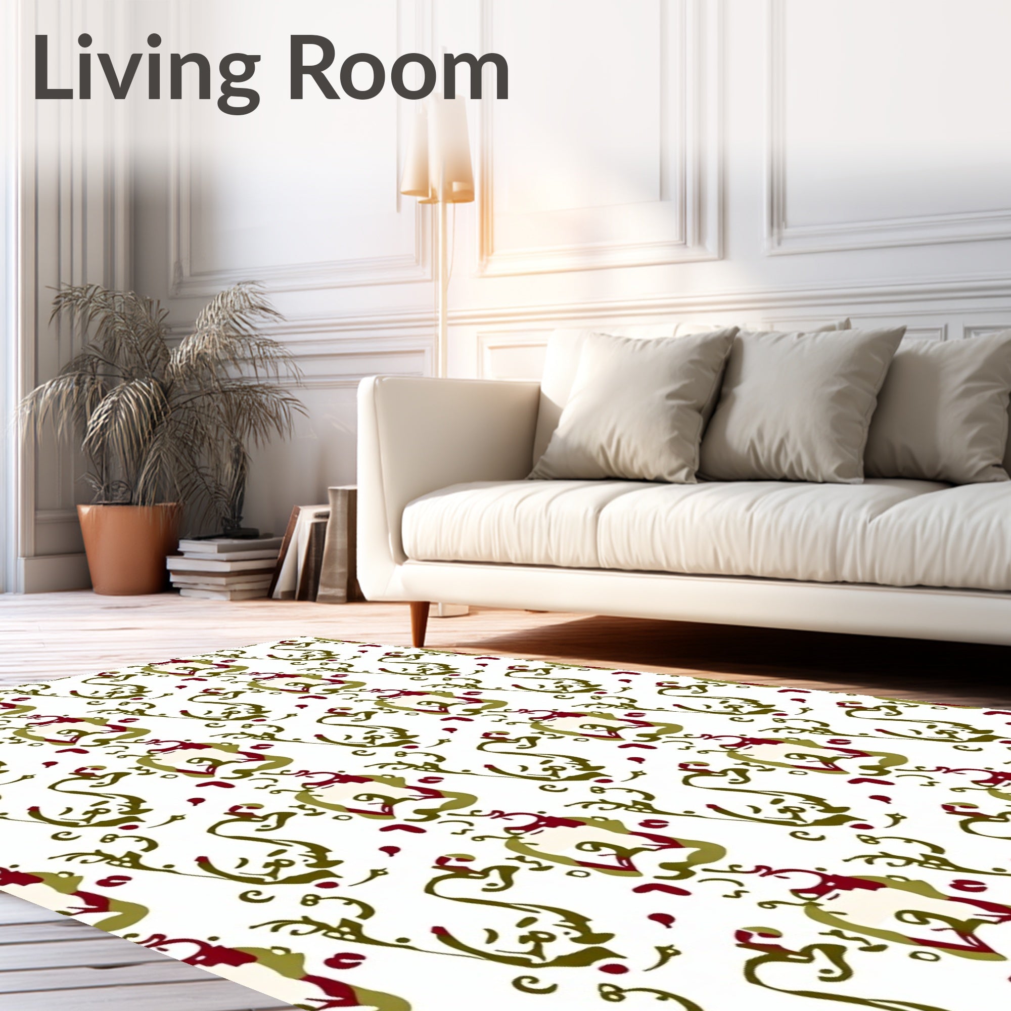 Warm Red Olive Organic Swirl Rug
