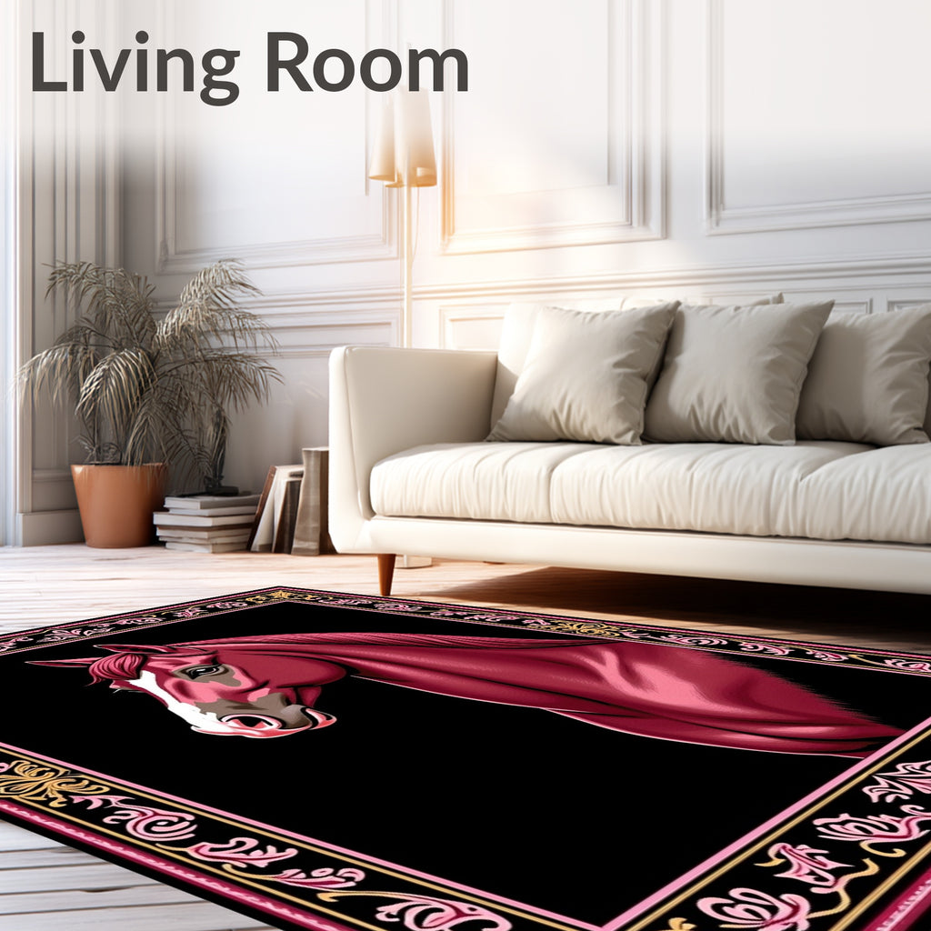 Crimson Horse Portrait Ornate Border Rug