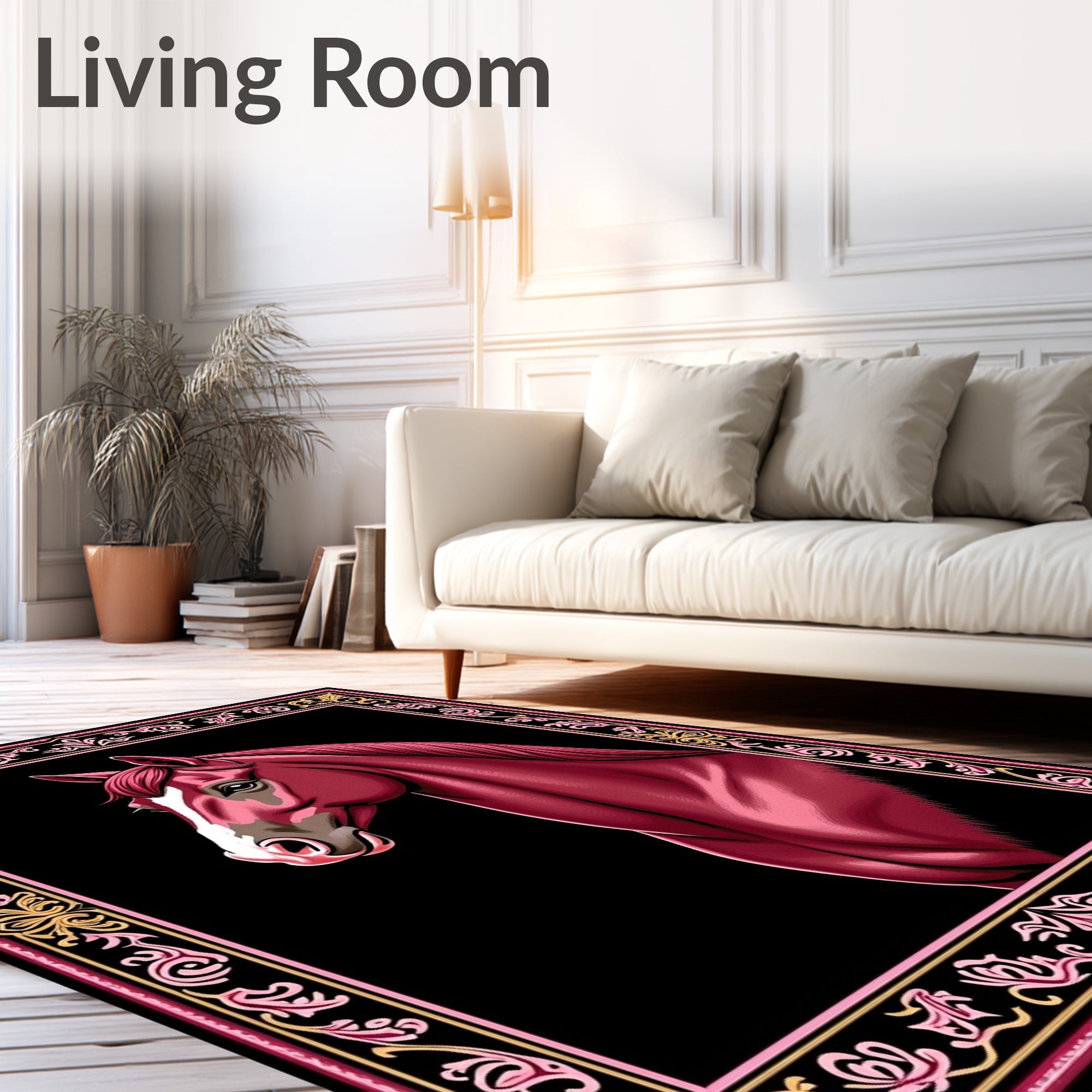 Crimson Horse Portrait Ornate Border Rug