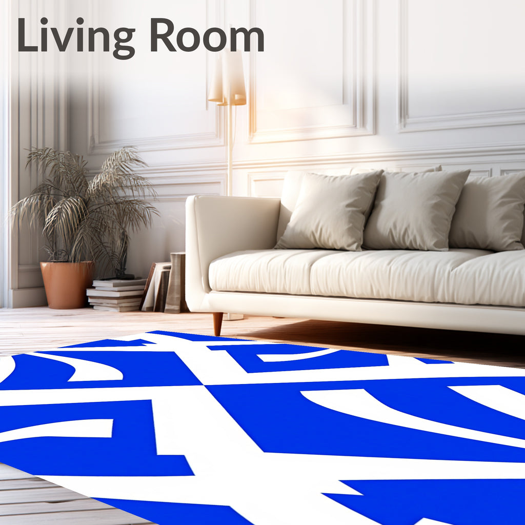 Bold Blue White Abstract Overlay Rug