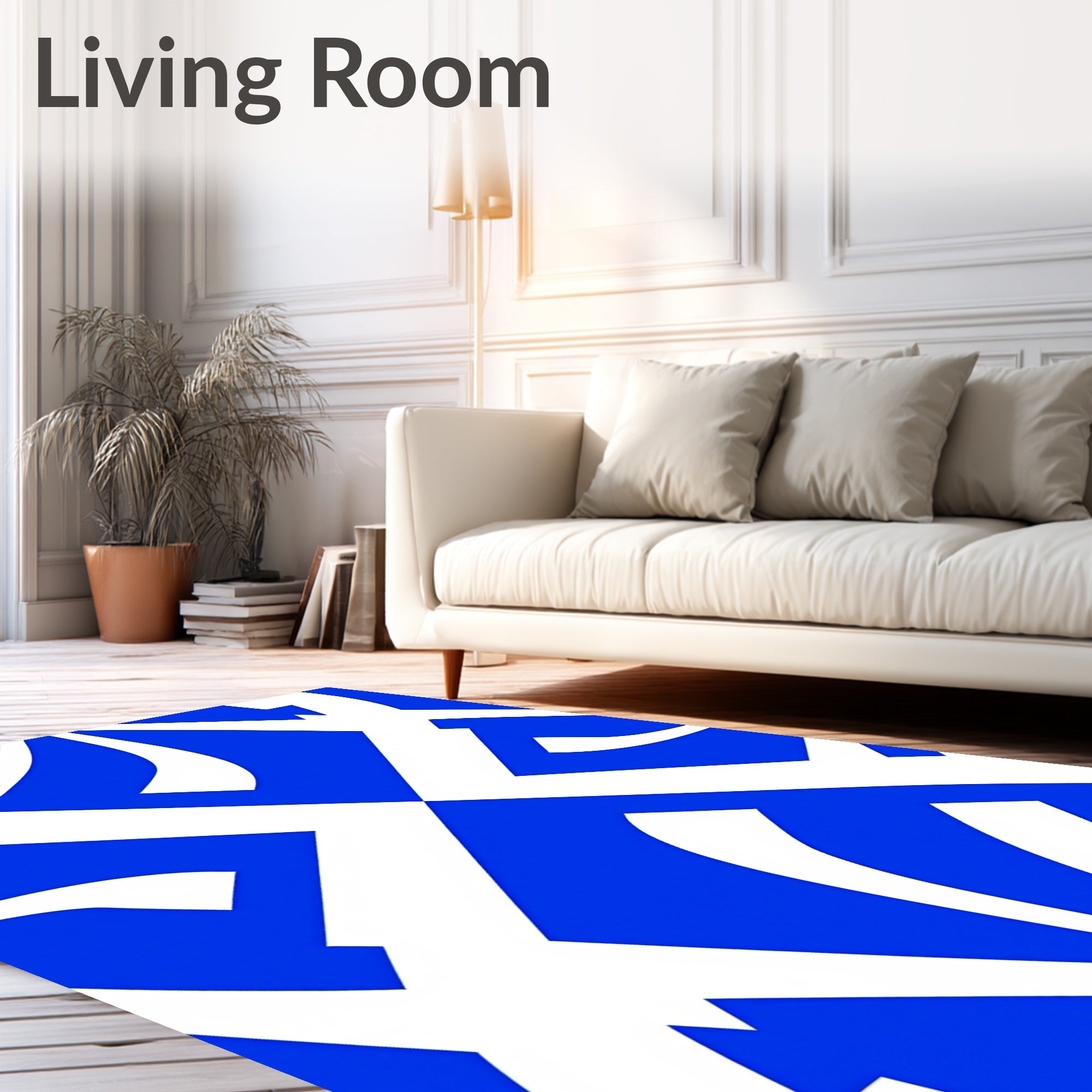 Bold Blue White Abstract Overlay Rug