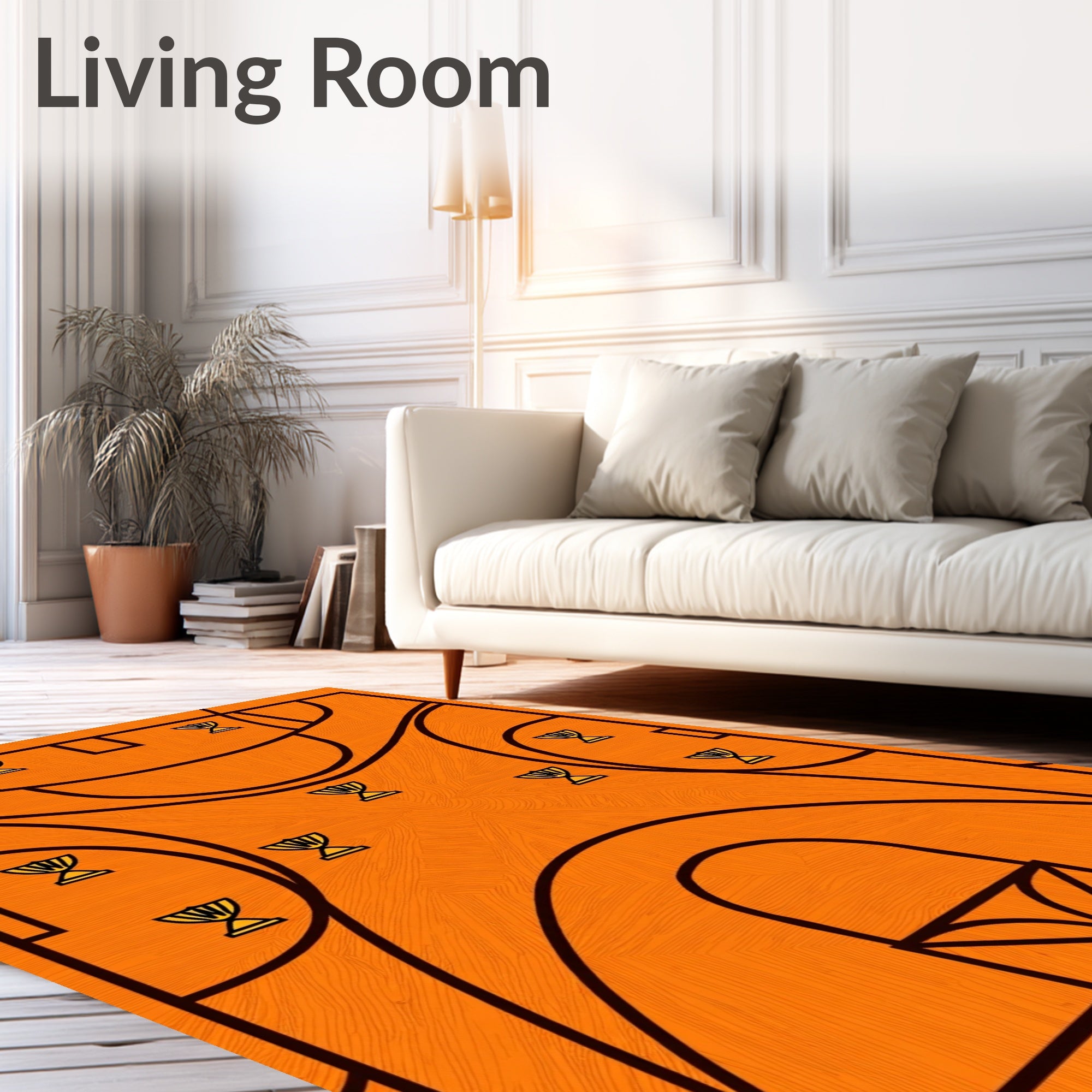 Orange Basketball Court Trophy Layout Rug
