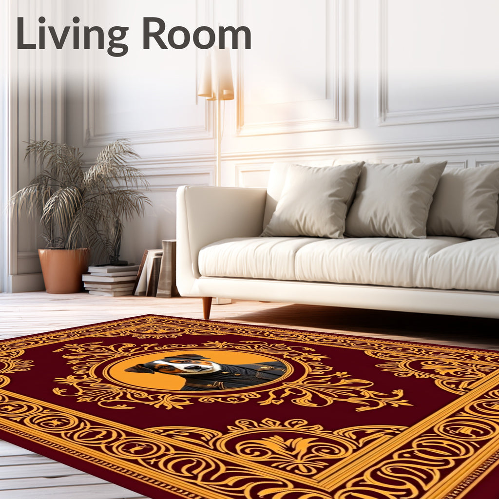 Regal Dog Portrait Burgundy Ornate Rug