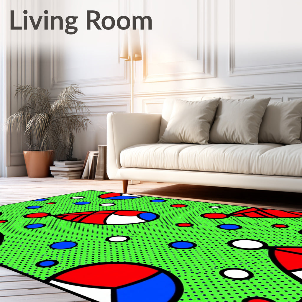 Retro Red Blue White Circles Graphic Rug