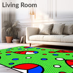 Retro Red Blue White Circles Graphic Rug