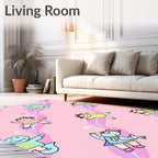 Playful Childlike Characters Pink Swirls Stars Rug