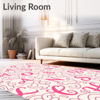 Pink Script Alphabet Swirls Rug