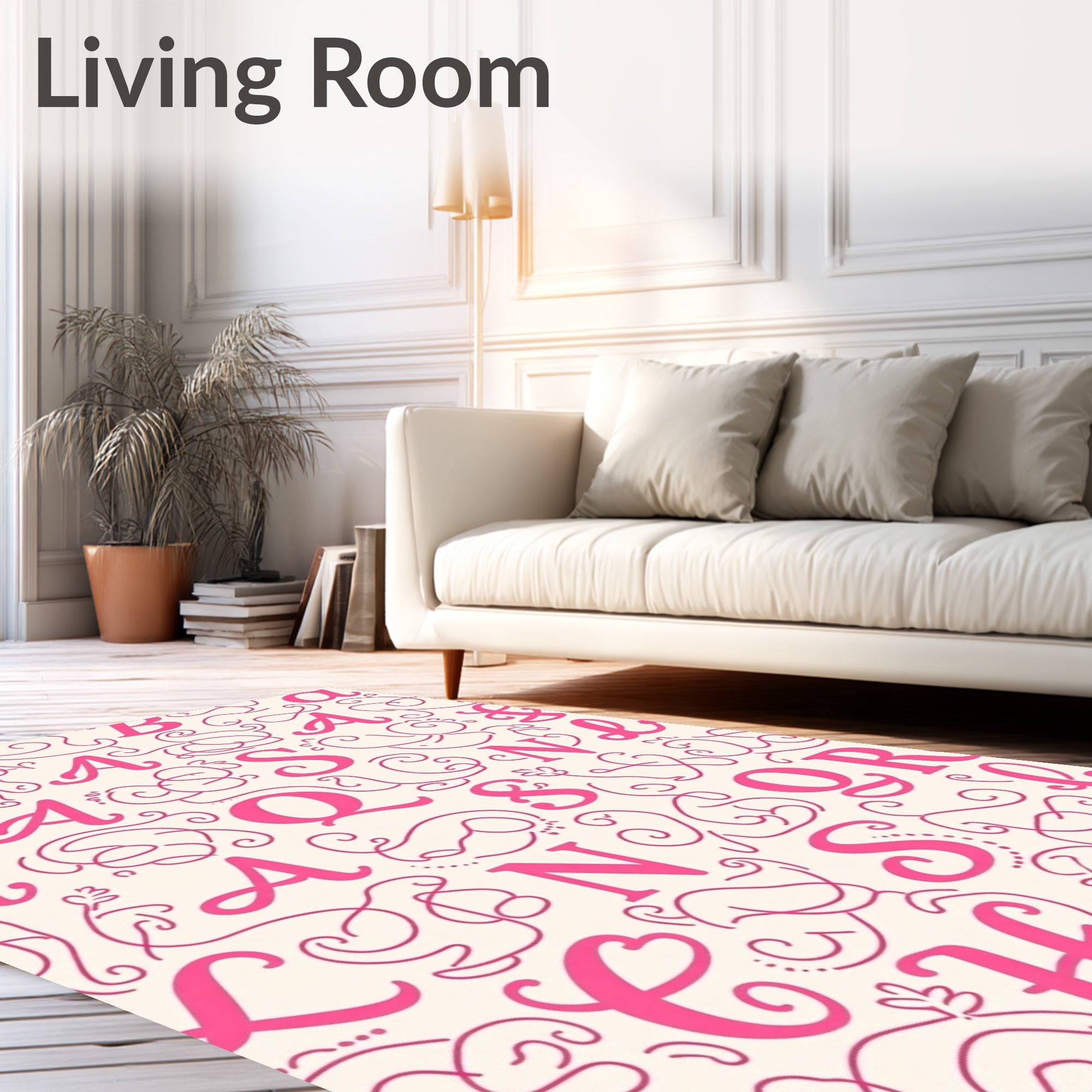 Pink Script Alphabet Swirls Rug
