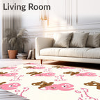 Pink Brown Teddy Bear Friends Whimsy Rug
