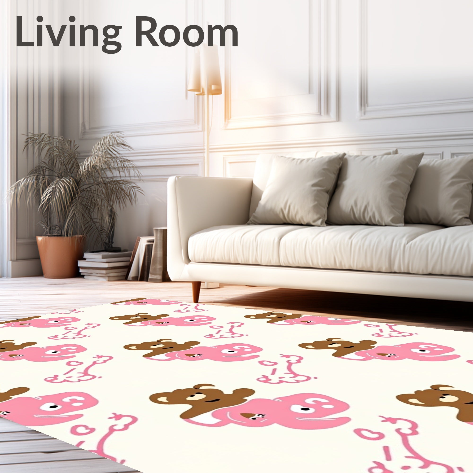 Pink Brown Teddy Bear Friends Whimsy Rug