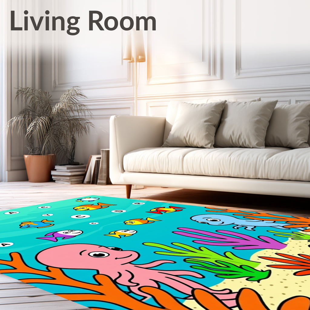 Ocean Life Colorful Fish Octopus Coral Rug
