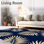 Classic Navy Palm Frond Repeating Rug