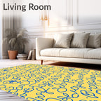 Blue Calligraphy With Duck Embellishments Rug