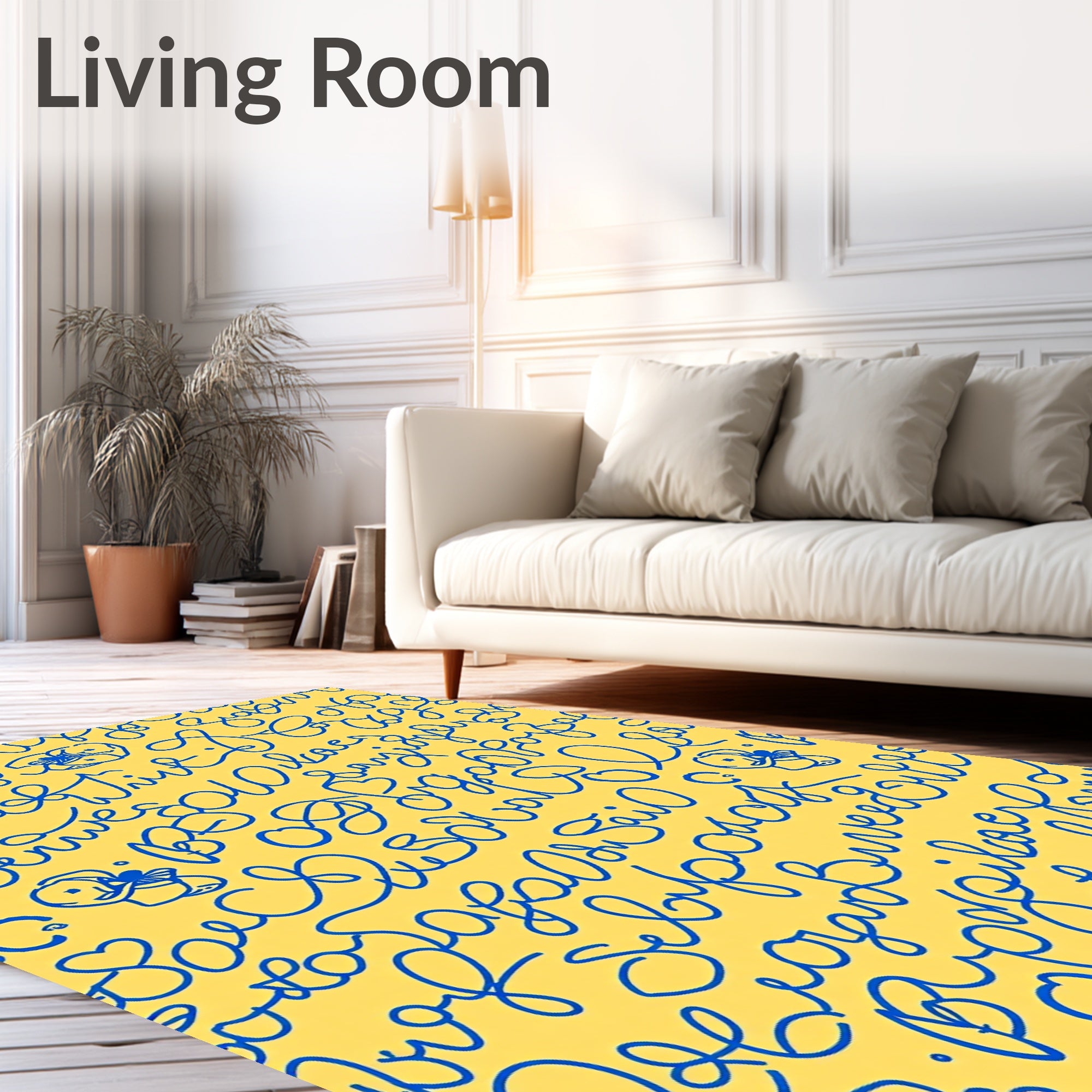 Blue Calligraphy With Duck Embellishments Rug