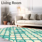 Turquoise Lattice Tropical Leaf Art Rug