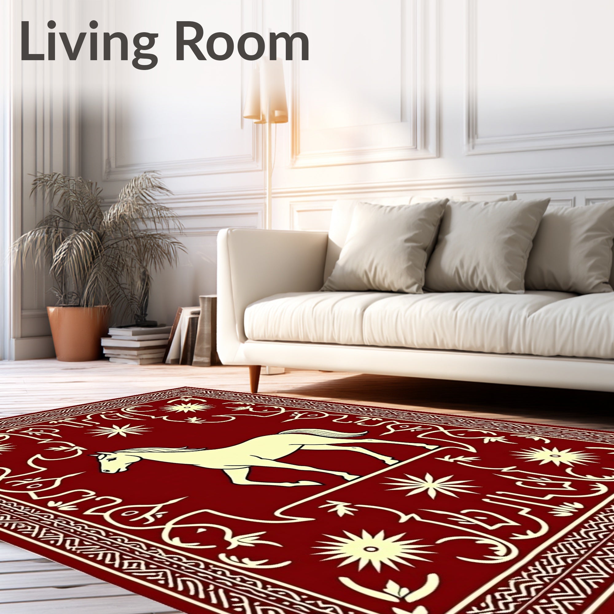 Crimson Horse Star Border Rug