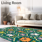 Whimsical Emerald Animal Quatrefoil Friends Rug