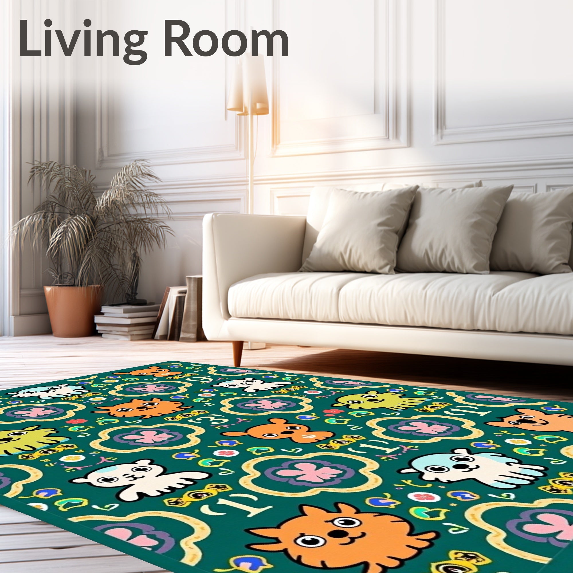 Whimsical Emerald Animal Quatrefoil Friends Rug