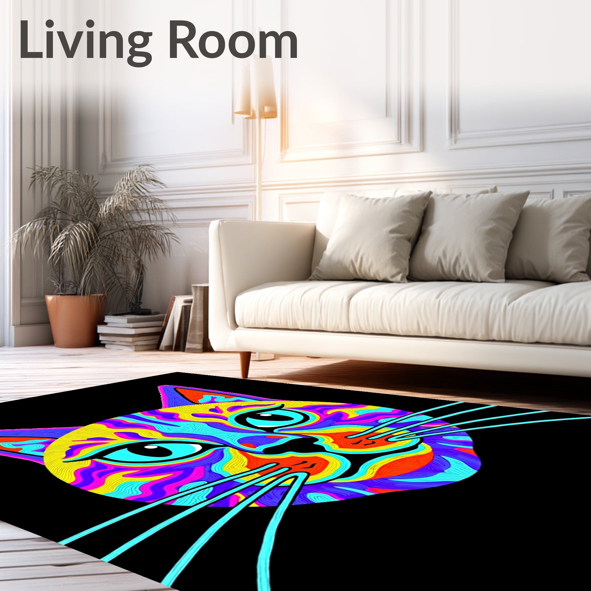 Vibrant Psychedelic Cat Face Rug