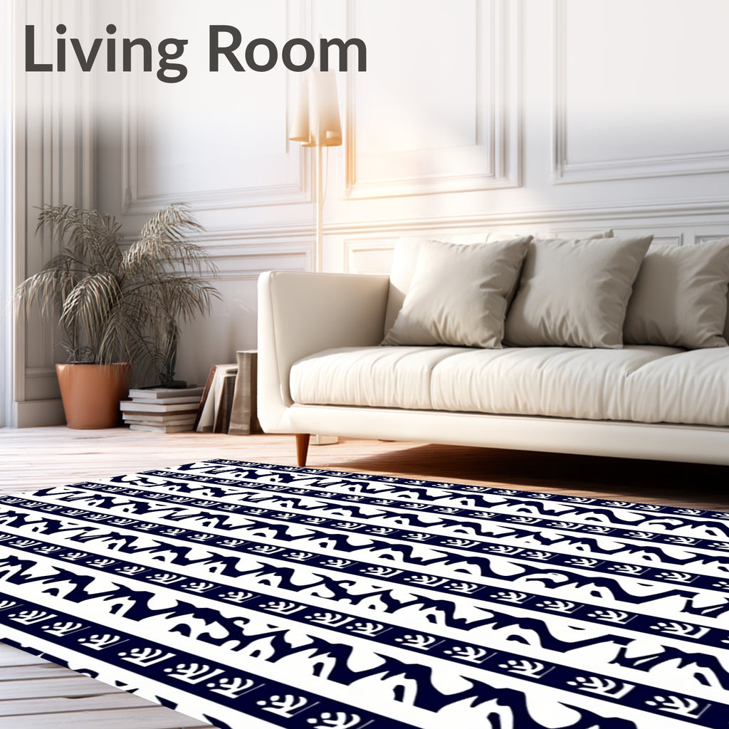Navy White Abstract Stripe Rug