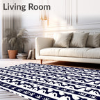 Navy White Abstract Stripe Rug