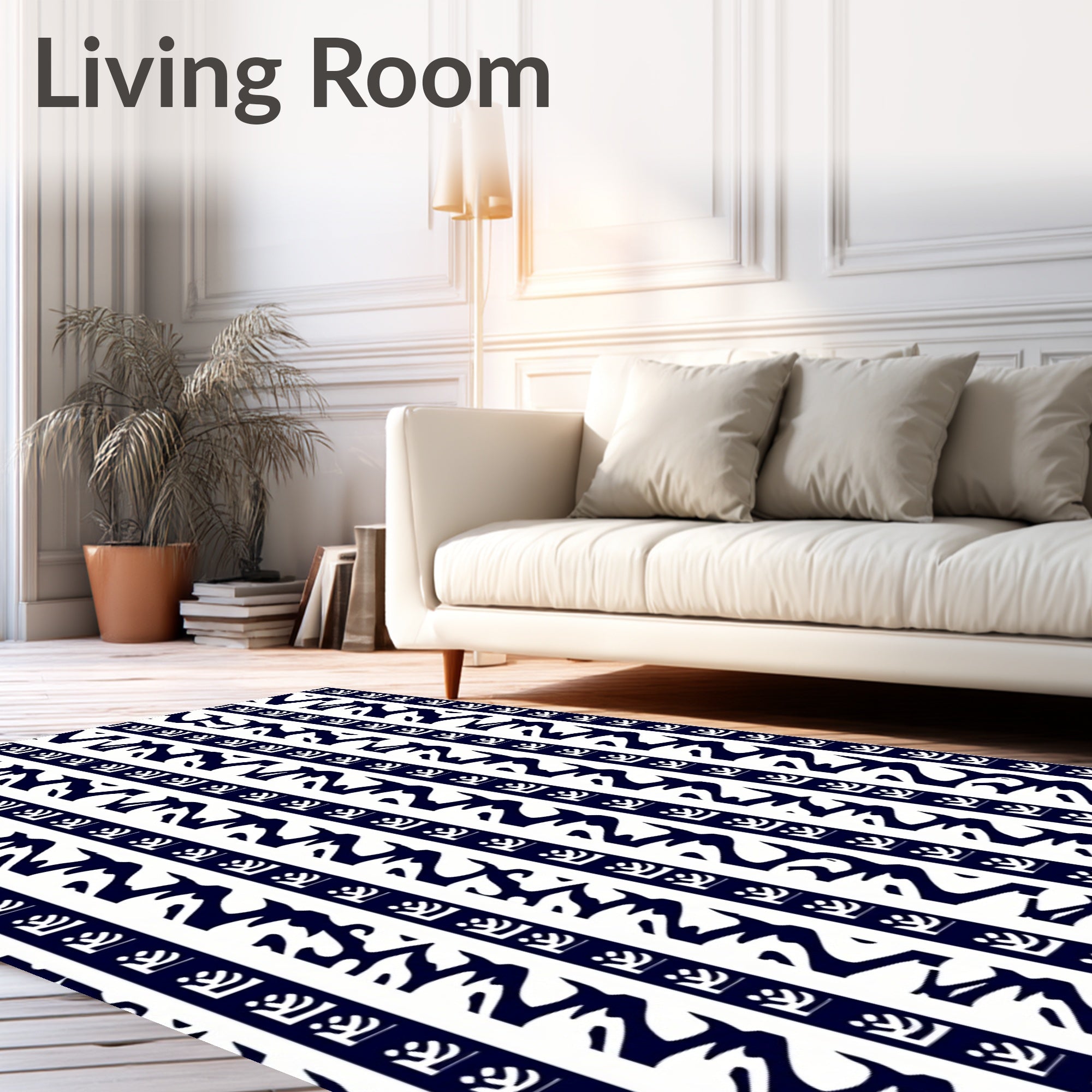 Navy White Abstract Stripe Rug