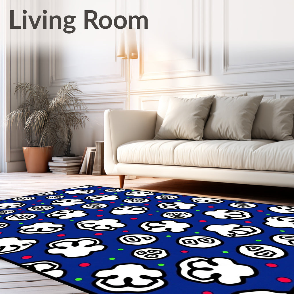 White Popcorn Dots Blue Rug