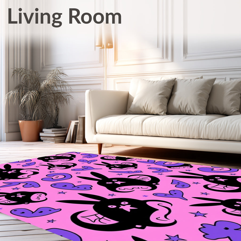 Pink Black Bat Bunny Hearts Rug
