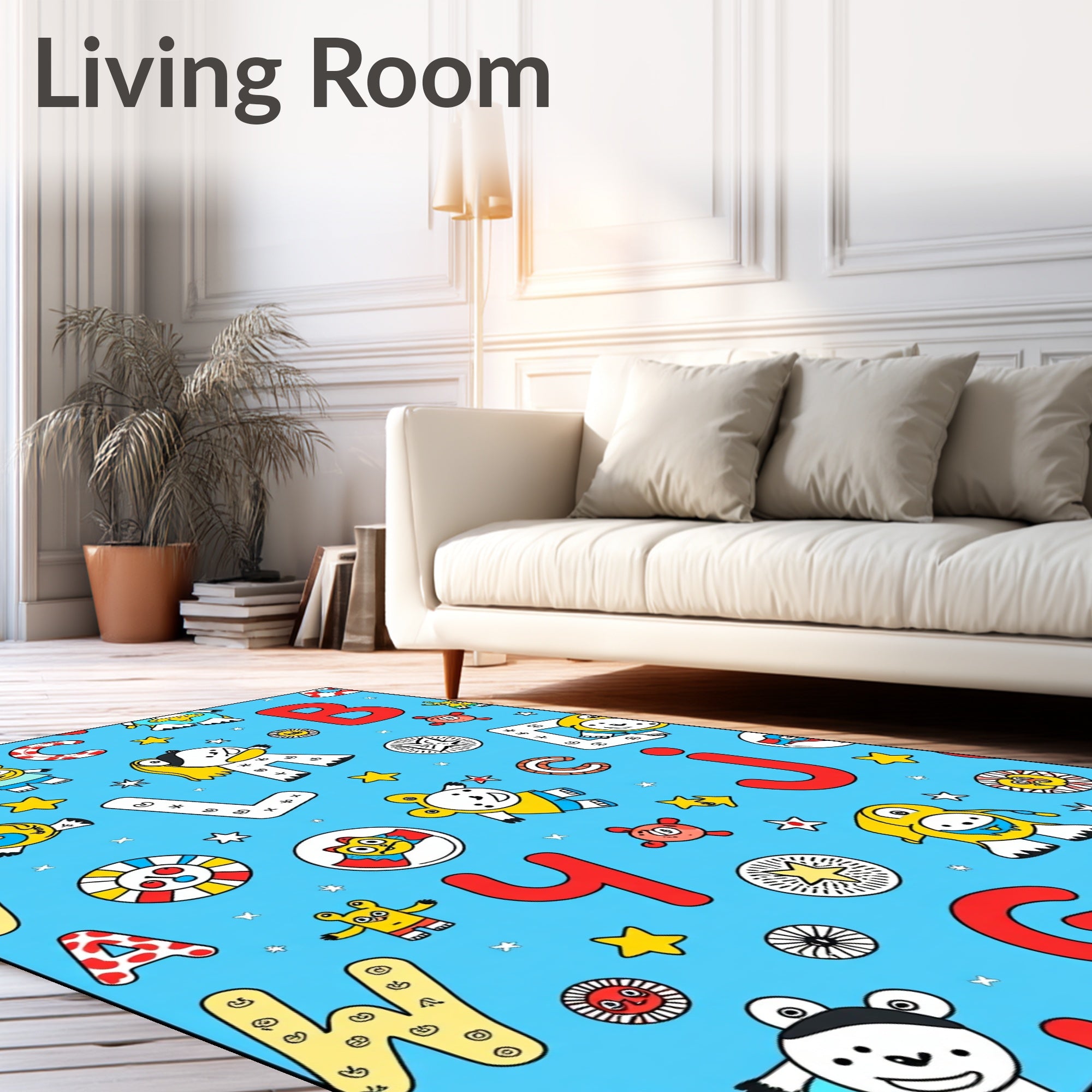 Playful Alphabet Monsters Bright Blue Rug