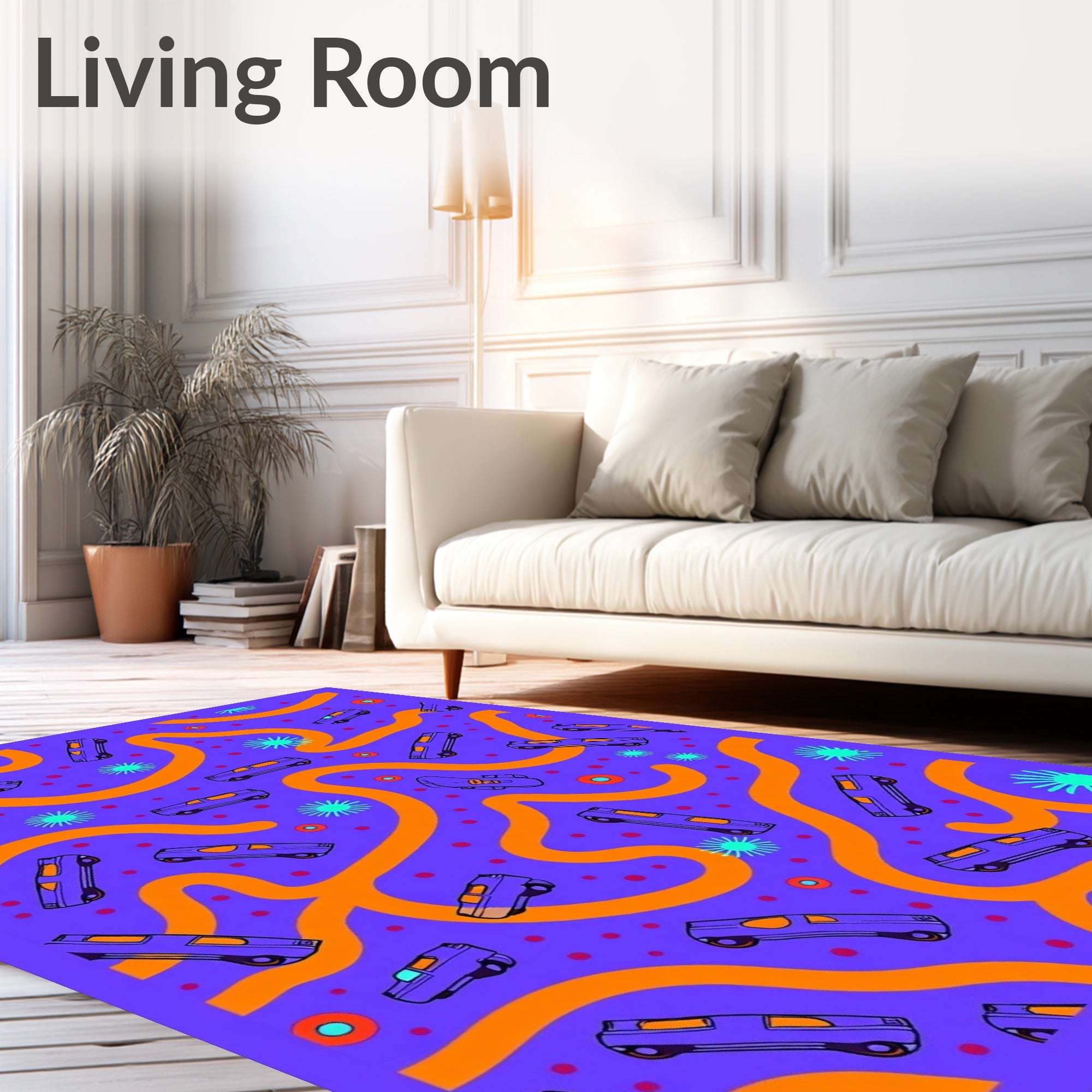 Retro Purple Car Road Trip Rug