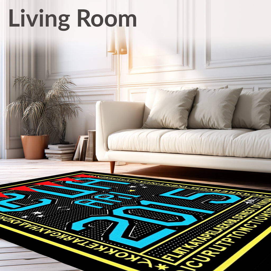 Bold Cyan Text With Red Bunting Rug