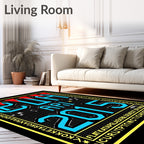 Bold Cyan Text With Red Bunting Rug
