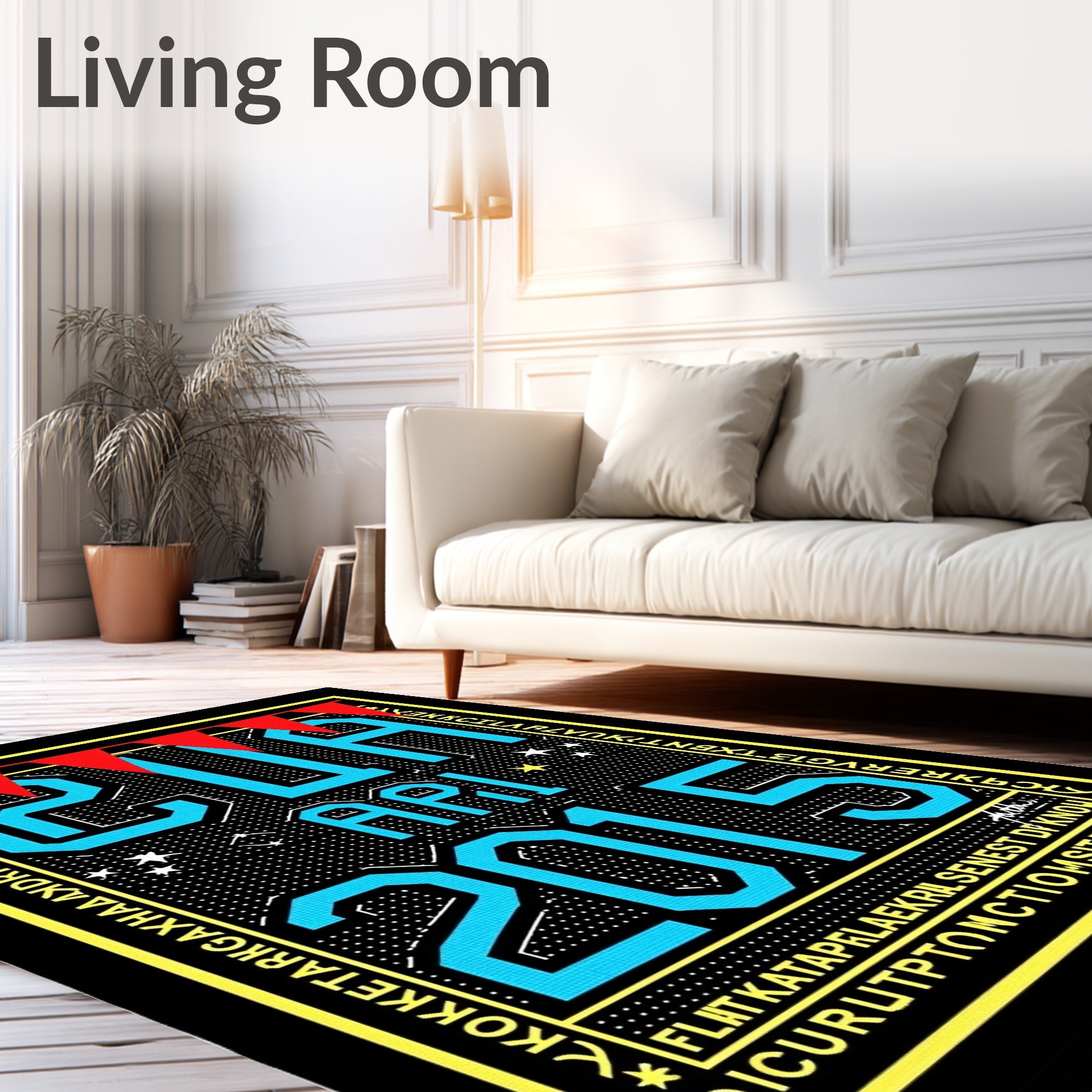 Bold Cyan Text With Red Bunting Rug