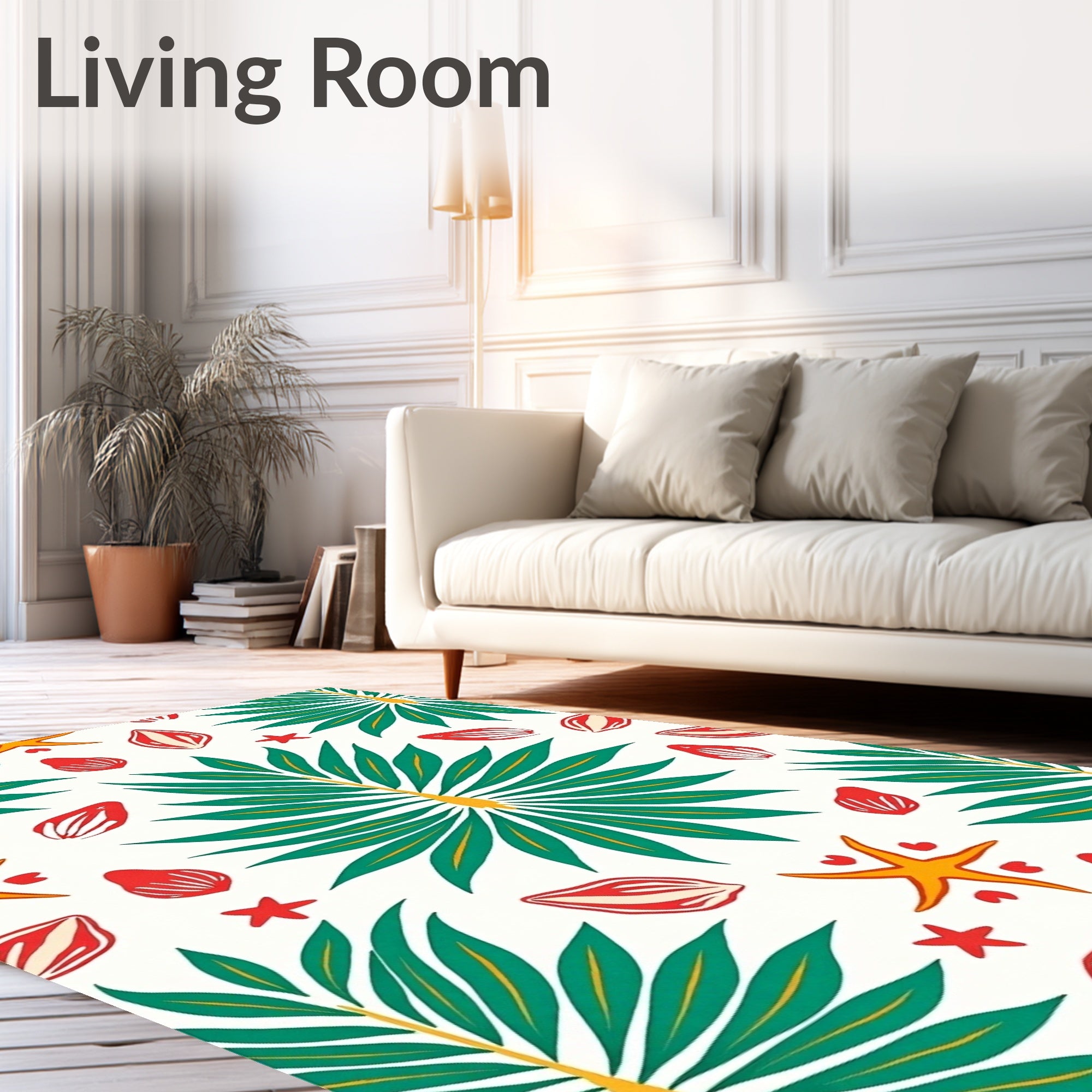 Tropical Green Palm Starfish Shells Rug