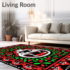 Bold Red Bulldog Floral Border Rug