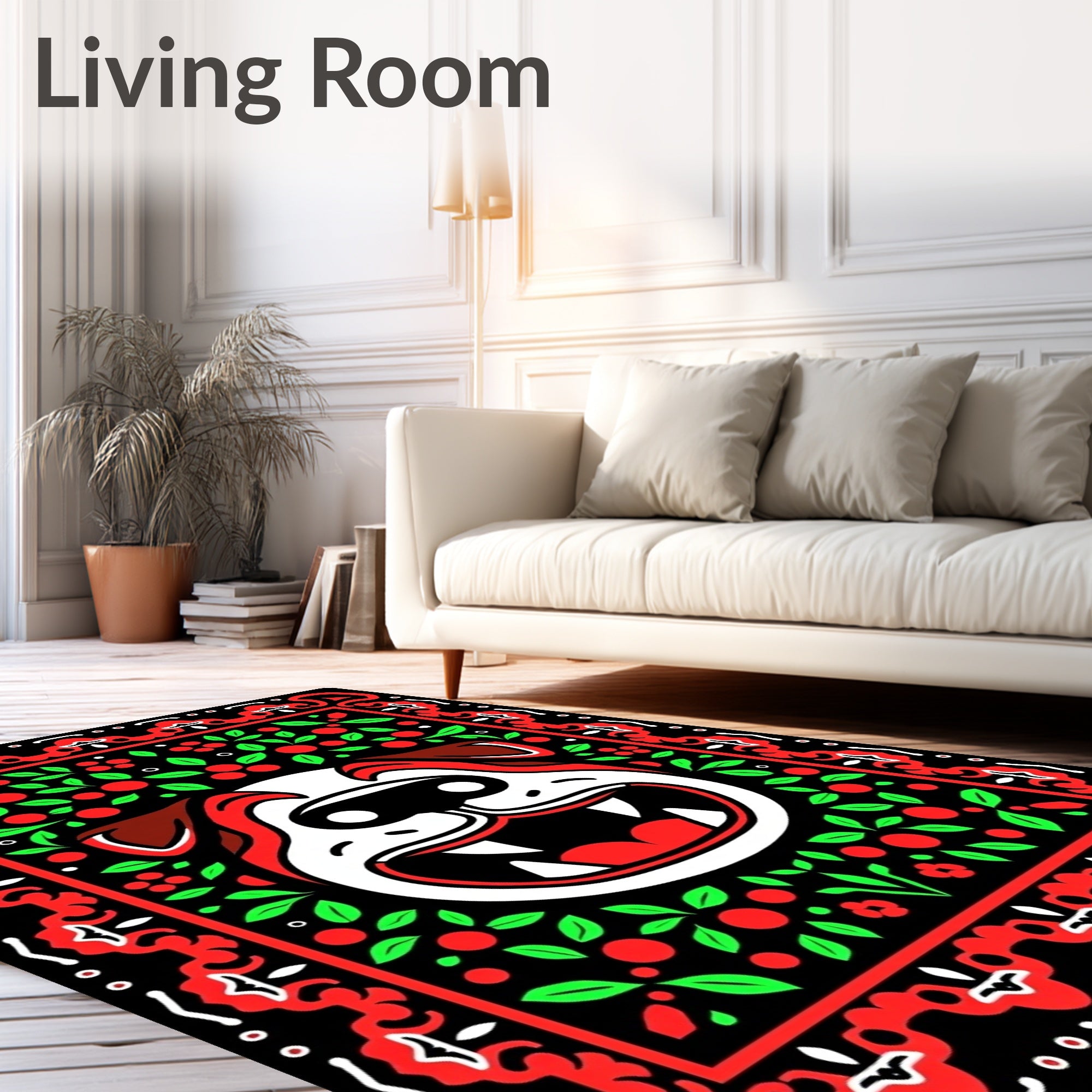 Bold Red Bulldog Floral Border Rug