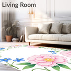 Pale Pink Peony Blue Blossom Garden Rug