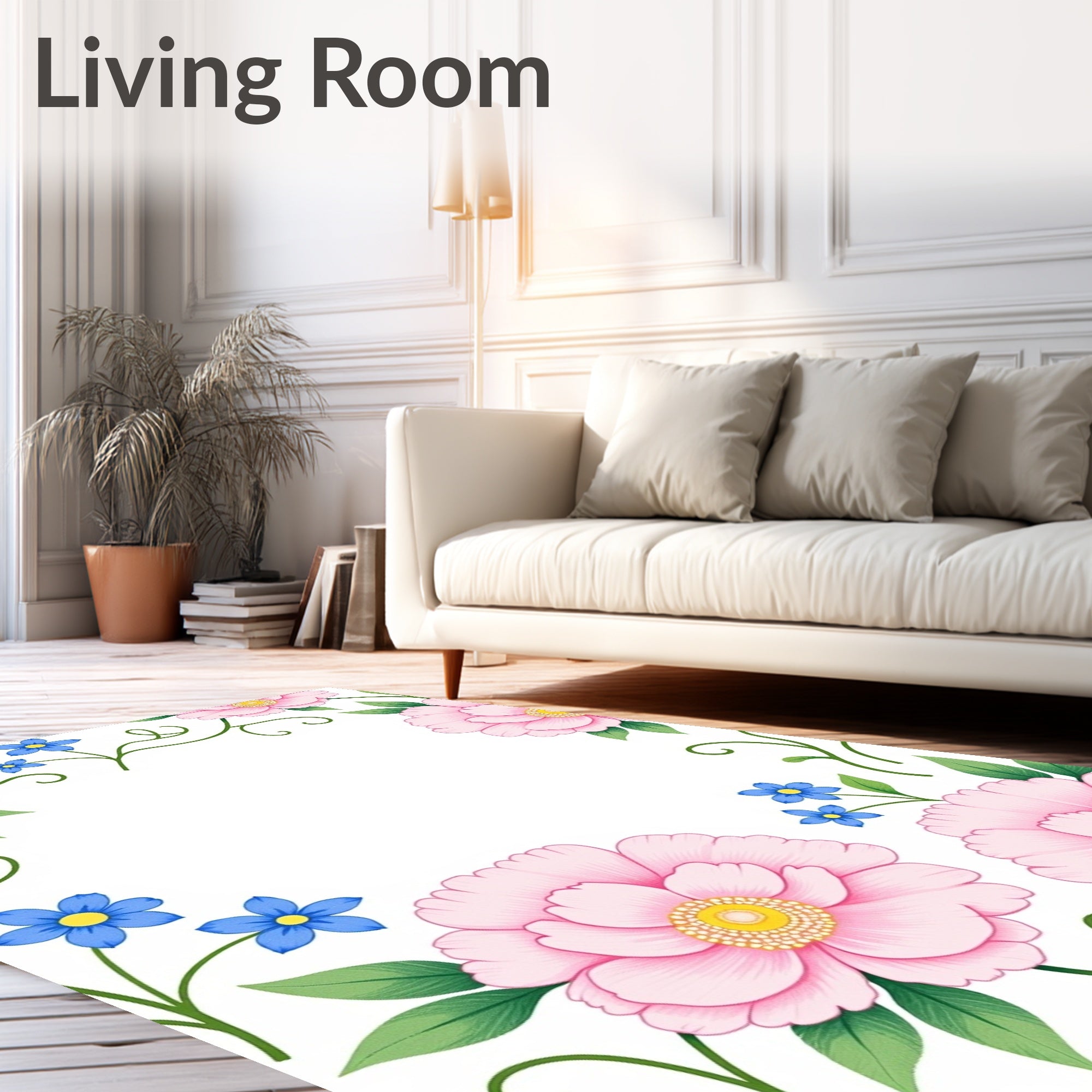 Pale Pink Peony Blue Blossom Garden Rug
