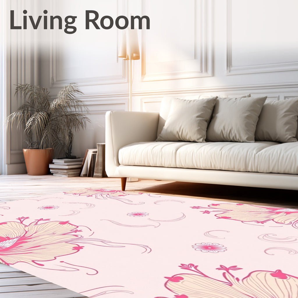 Pink Floral Line Art Rug