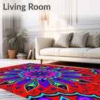Vibrant Red Feathered Mandala Rug
