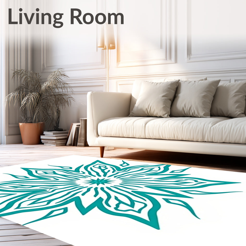 Teal Abstract Starburst Mandala Rug