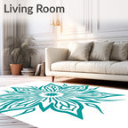 Teal Abstract Starburst Mandala Rug