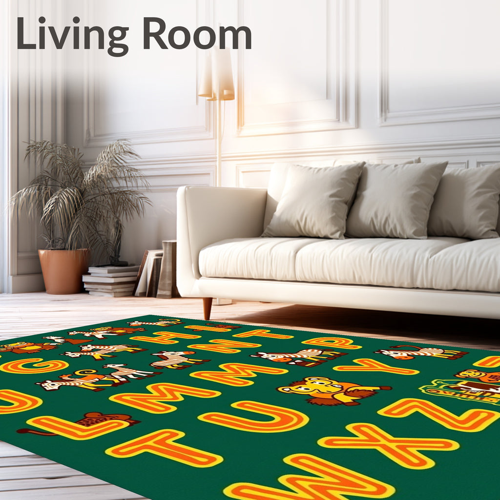 Jungle Alphabet Animals Green Rug